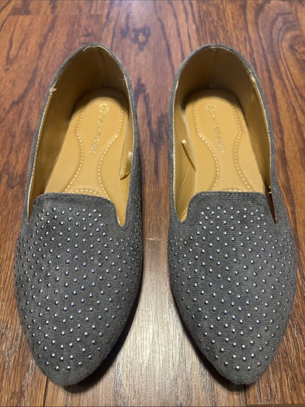 Rampage Gray Studded Pointed Toe Flats 8.5 8 1/2